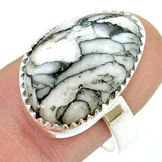 14.50cts solitaire natural white pinolith 925 sterling silver ring size 9 u45901
