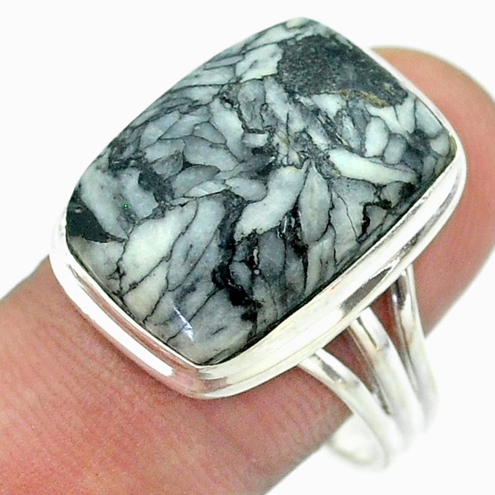 15.76cts solitaire natural white pinolith octagan 925 silver ring size 10 t54205