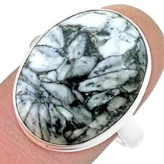 14.50cts solitaire natural white pinolith oval 925 silver ring size 10 u47703