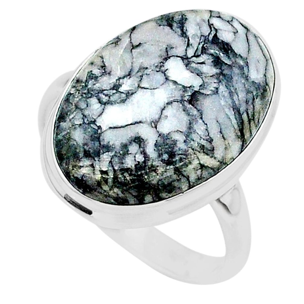 19.00cts solitaire natural white pinolith oval 925 silver ring size 11 t24633