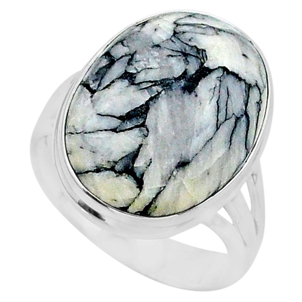 15.33cts solitaire natural white pinolith oval 925 silver ring size 9.5 t24631