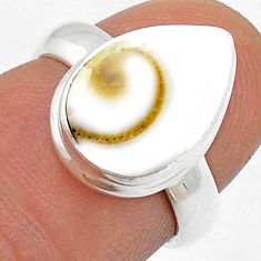 4.93cts solitaire natural white shiva eye pear 925 silver ring size 5.5 u72910
