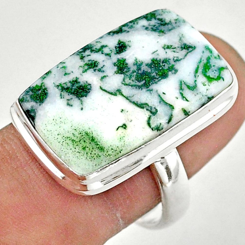 18.15cts solitaire natural white tree agate 925 silver ring size 8 t42815