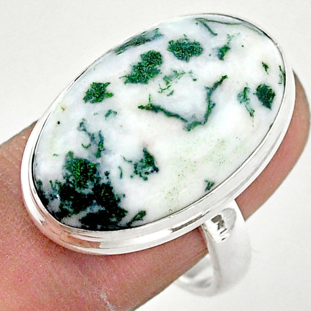 17.70cts solitaire natural white tree agate 925 silver ring size 9 t42803