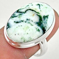 17.57cts solitaire natural white tree agate 925 silver ring size 8.5 t42801