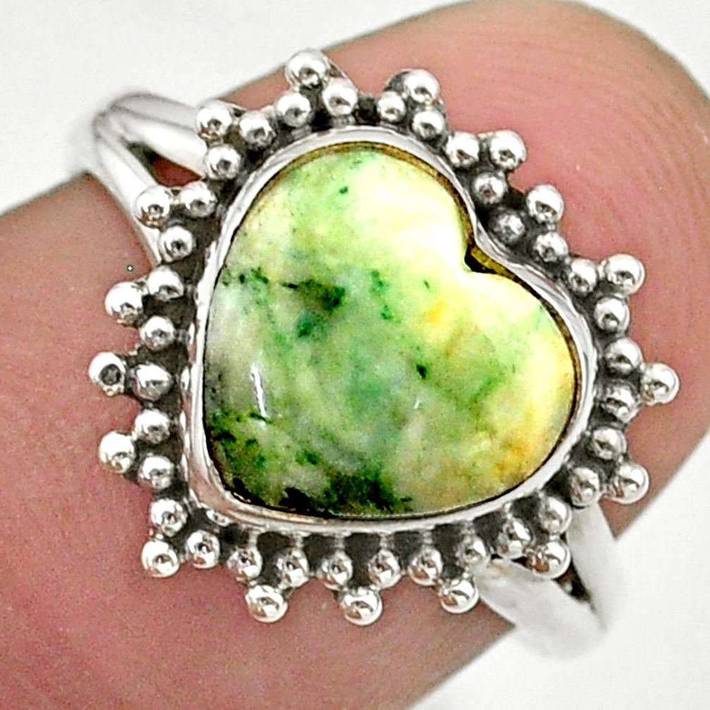 5.07cts solitaire natural white tree agate heart 925 silver ring size 7 t41625