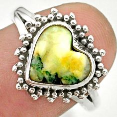 4.71cts solitaire natural white tree agate heart 925 silver ring size 8.5 t41623