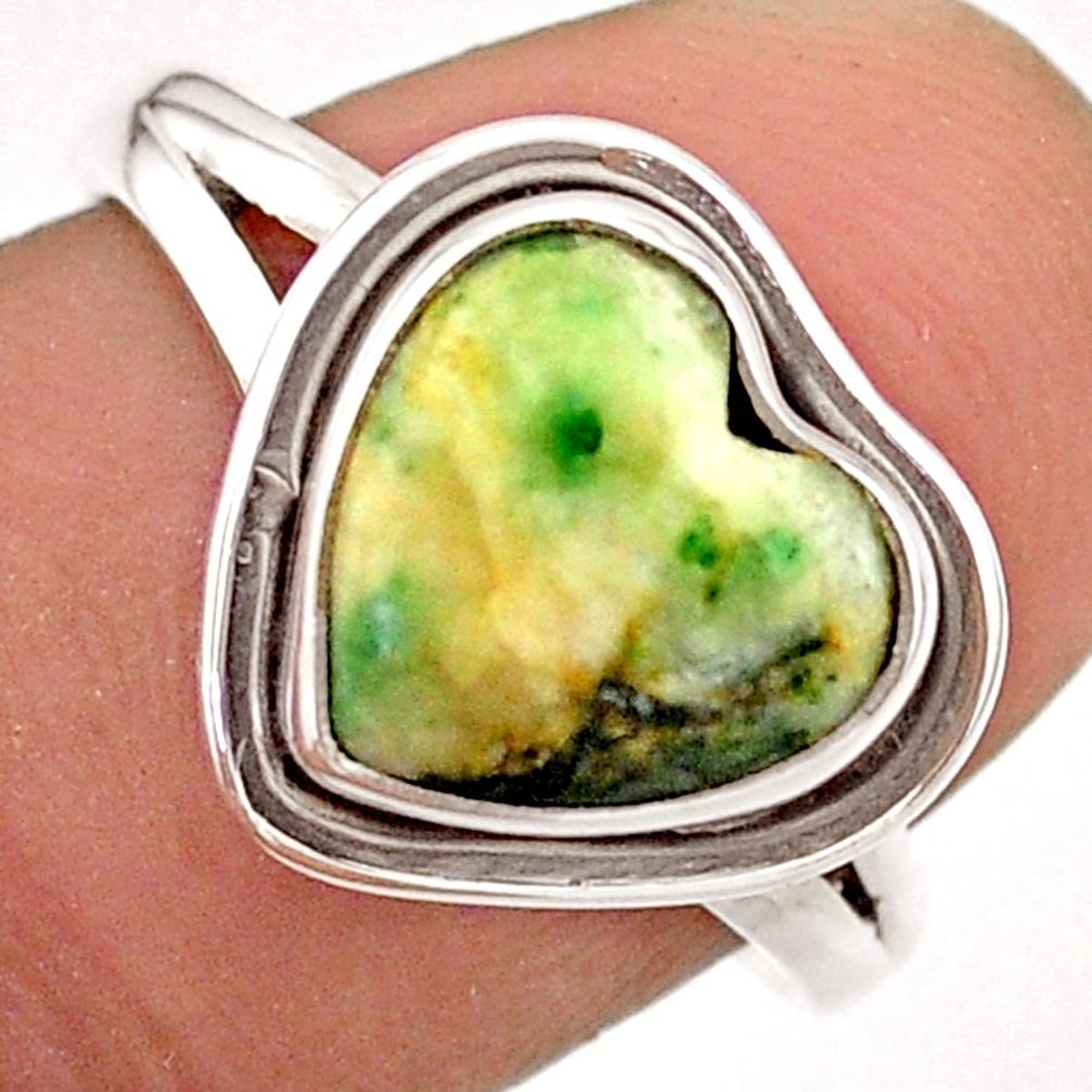 5.06cts solitaire natural white tree agate heart 925 silver ring size 8.5 t41663