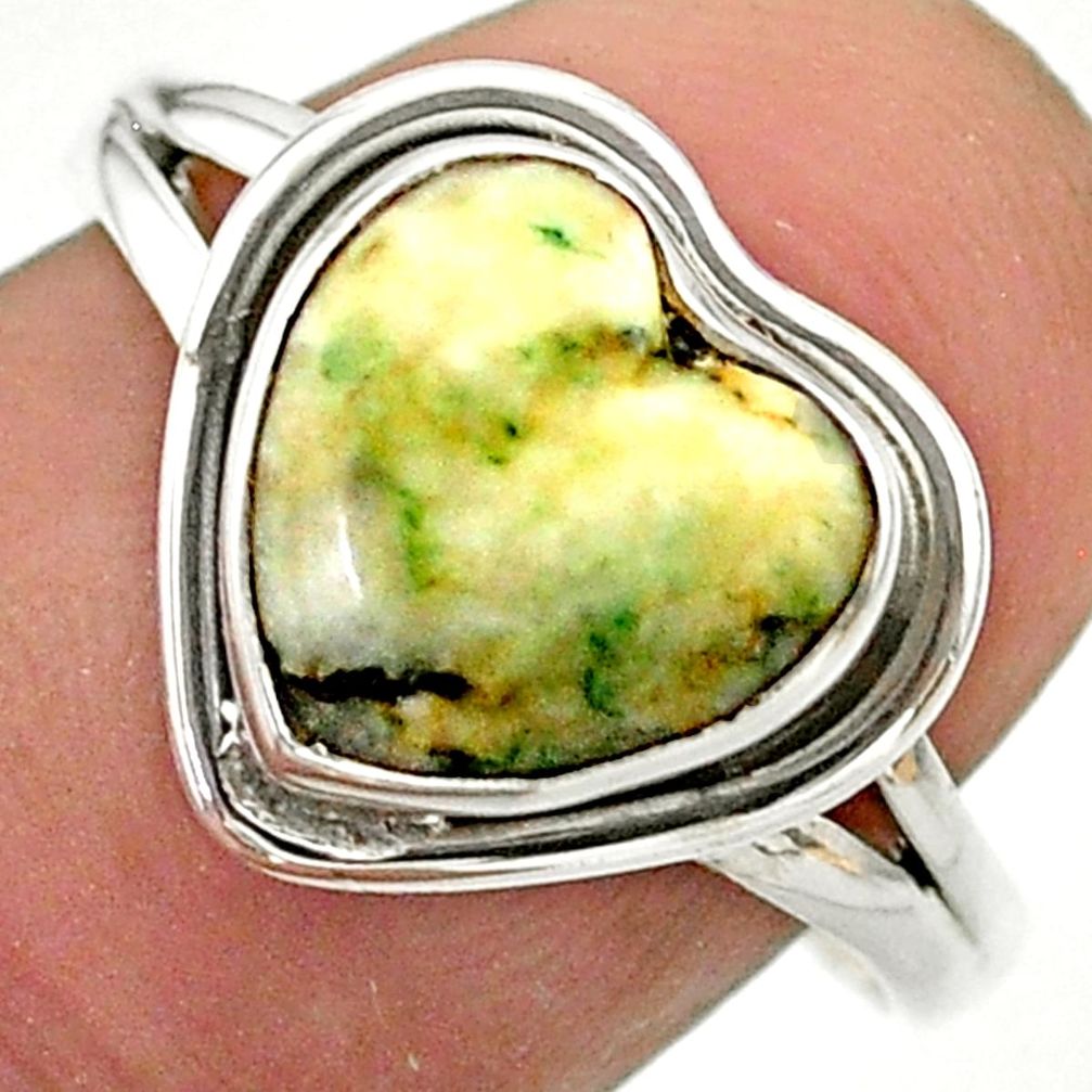 4.71cts solitaire natural white tree agate heart 925 silver ring size 8.5 t41667