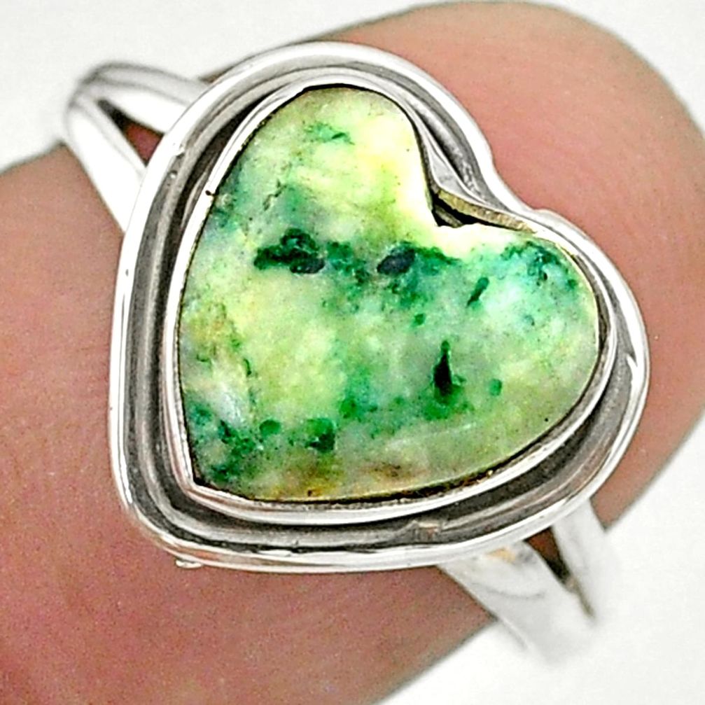 5.02cts solitaire natural white tree agate heart 925 silver ring size 7.5 t41668