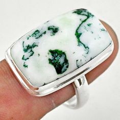 22.54cts solitaire natural white tree agate octagan silver ring size 10 t42820