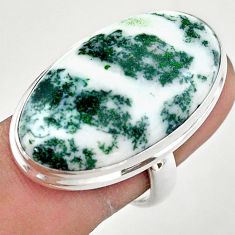 23.48cts solitaire natural white tree agate oval 925 silver ring size 7 t42811