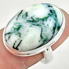 18.15cts solitaire natural white tree agate oval 925 silver ring size 7.5 t42805