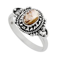 1.42cts solitaire natural white wild horse magnesite silver ring size 8 y82271