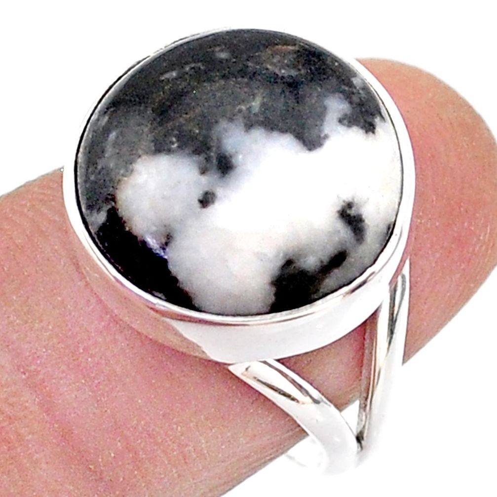 11.70cts solitaire natural white zebra jasper 925 silver ring size 7.5 t63003