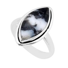 7.54cts solitaire natural white zebra jasper 925 silver ring size 8.5 y67236