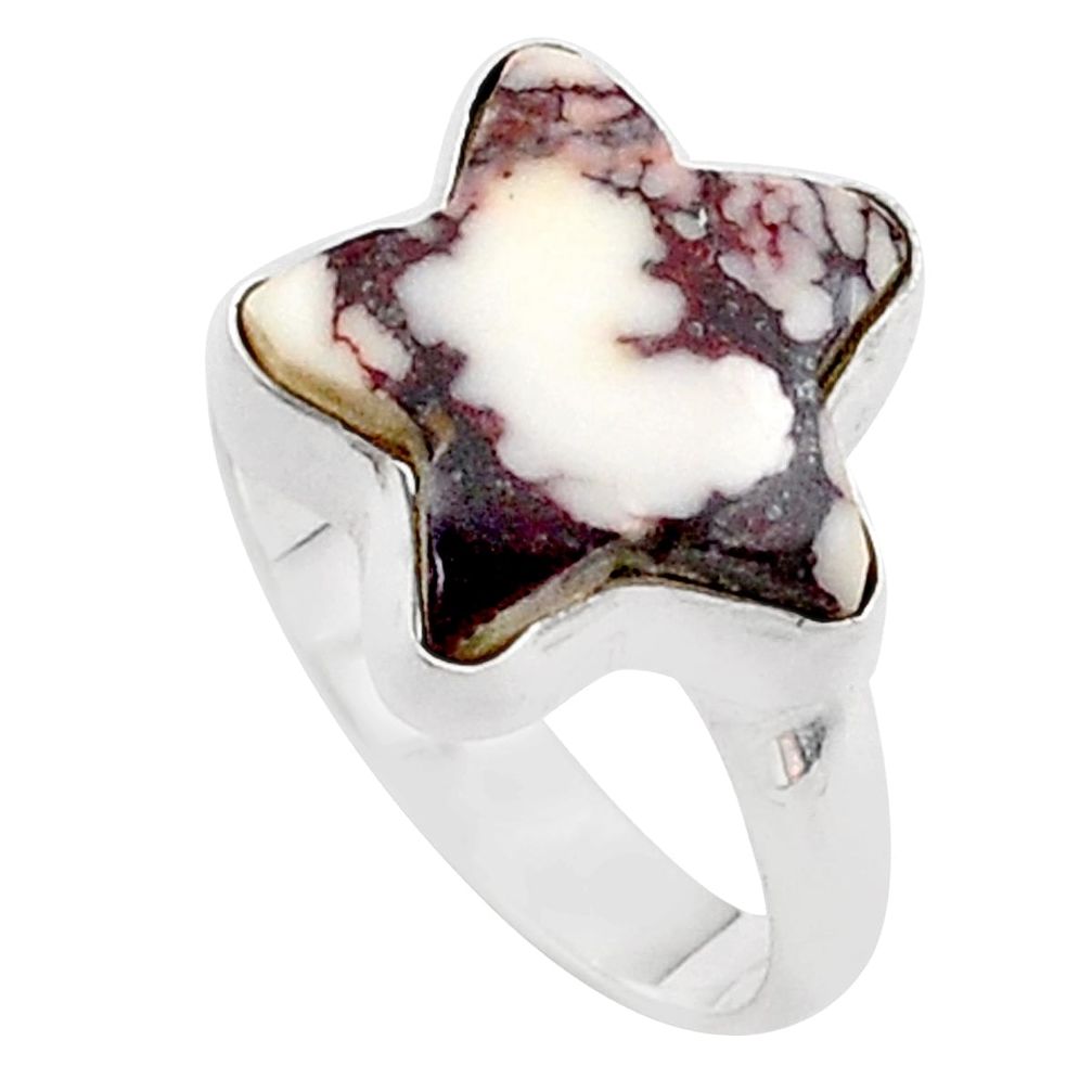 Solitaire natural wild horse magnesite 925 silver star fish ring size 8 t63366