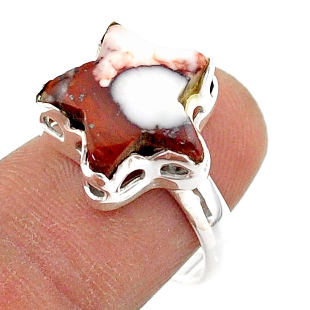 Solitaire natural wild horse magnesite 925 silver star fish ring size 7.5 t63492