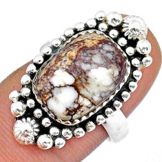 6.67cts solitaire natural wild horse magnesite silver flower ring size 7 u93034