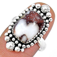 6.73cts solitaire natural wild horse magnesite silver flower ring size 8 u93037