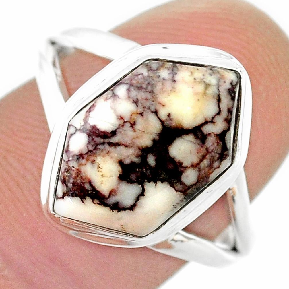 6.68cts solitaire natural wild horse magnesite silver hexagon cocktail ring size 9 u44339