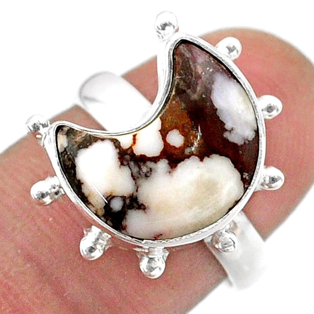 5.38cts solitaire natural wild horse magnesite silver moon ring size 7 t47827
