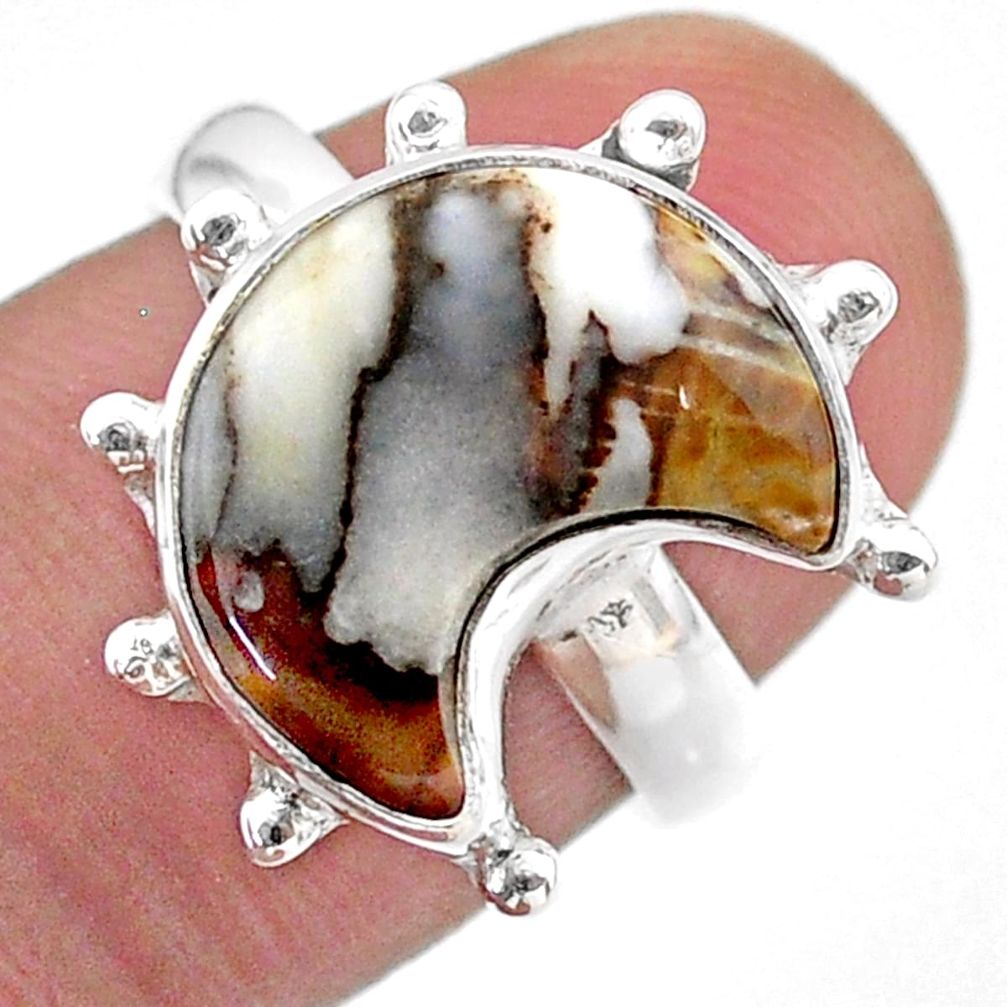 5.58cts solitaire natural wild horse magnesite silver moon ring size 7 t47860