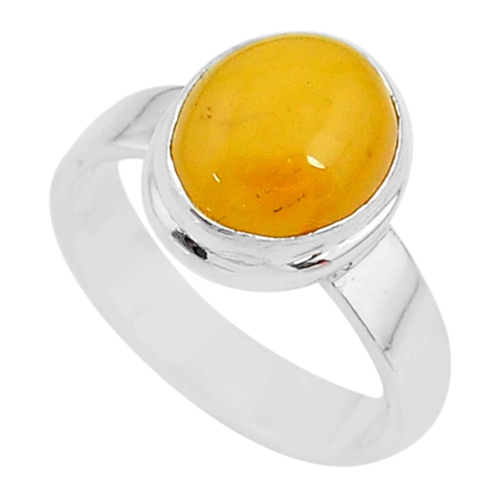 4.22cts solitaire natural yellow amber bone 925 silver ring size 7.5 t10514