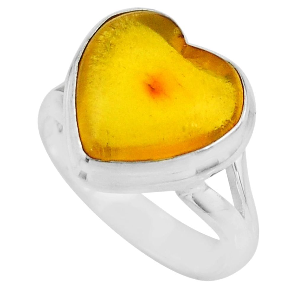 4.77cts solitaire natural yellow amber bone heart 925 silver ring size 6 r51275