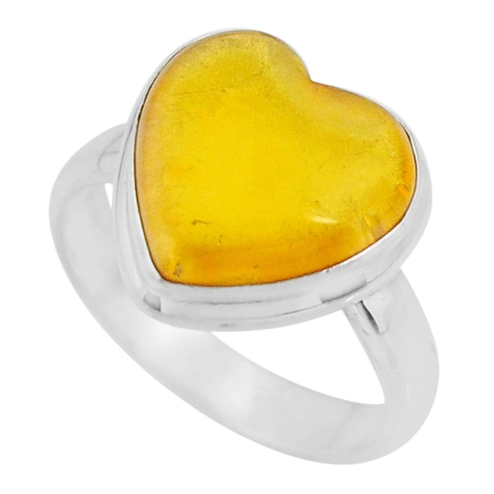 4.80cts solitaire natural yellow amber bone heart silver ring size 6.5 r51269