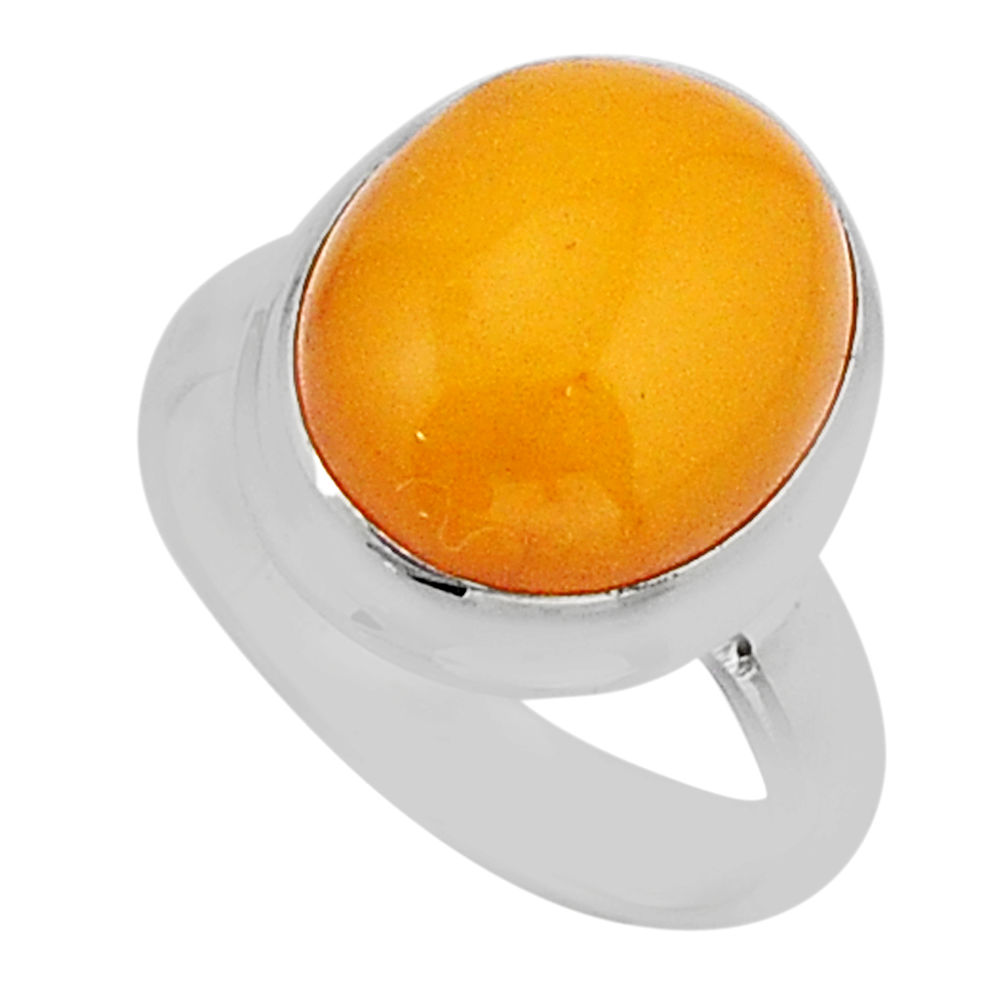 4.61cts solitaire natural yellow amber bone oval 925 silver ring size 5 y72026