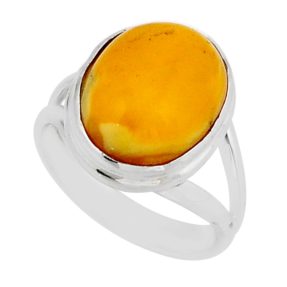 4.82cts solitaire natural yellow amber bone oval 925 silver ring size 6 y72001