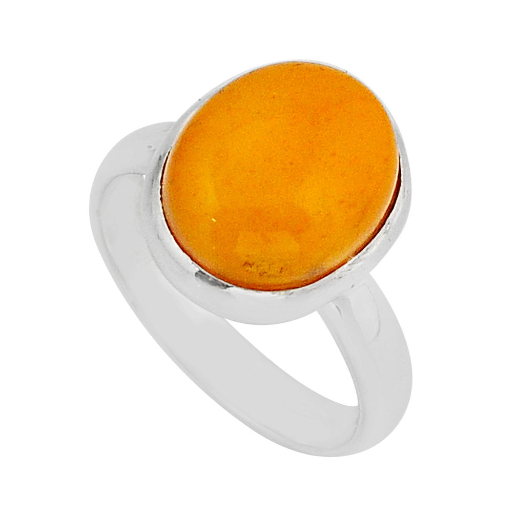 5.38cts solitaire natural yellow amber bone oval 925 silver ring size 7.5 y72002