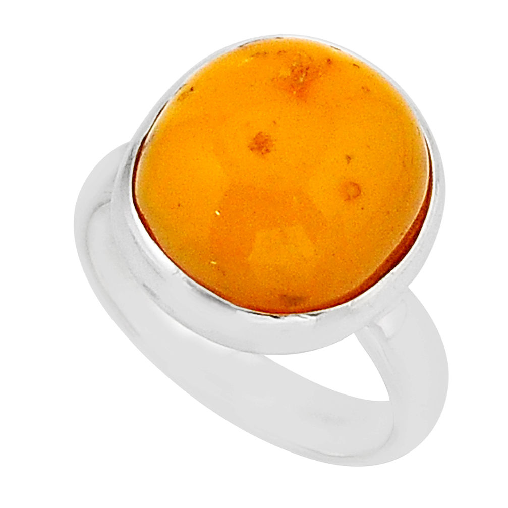 5.11cts solitaire natural yellow amber bone oval 925 silver ring size 5.5 y72004