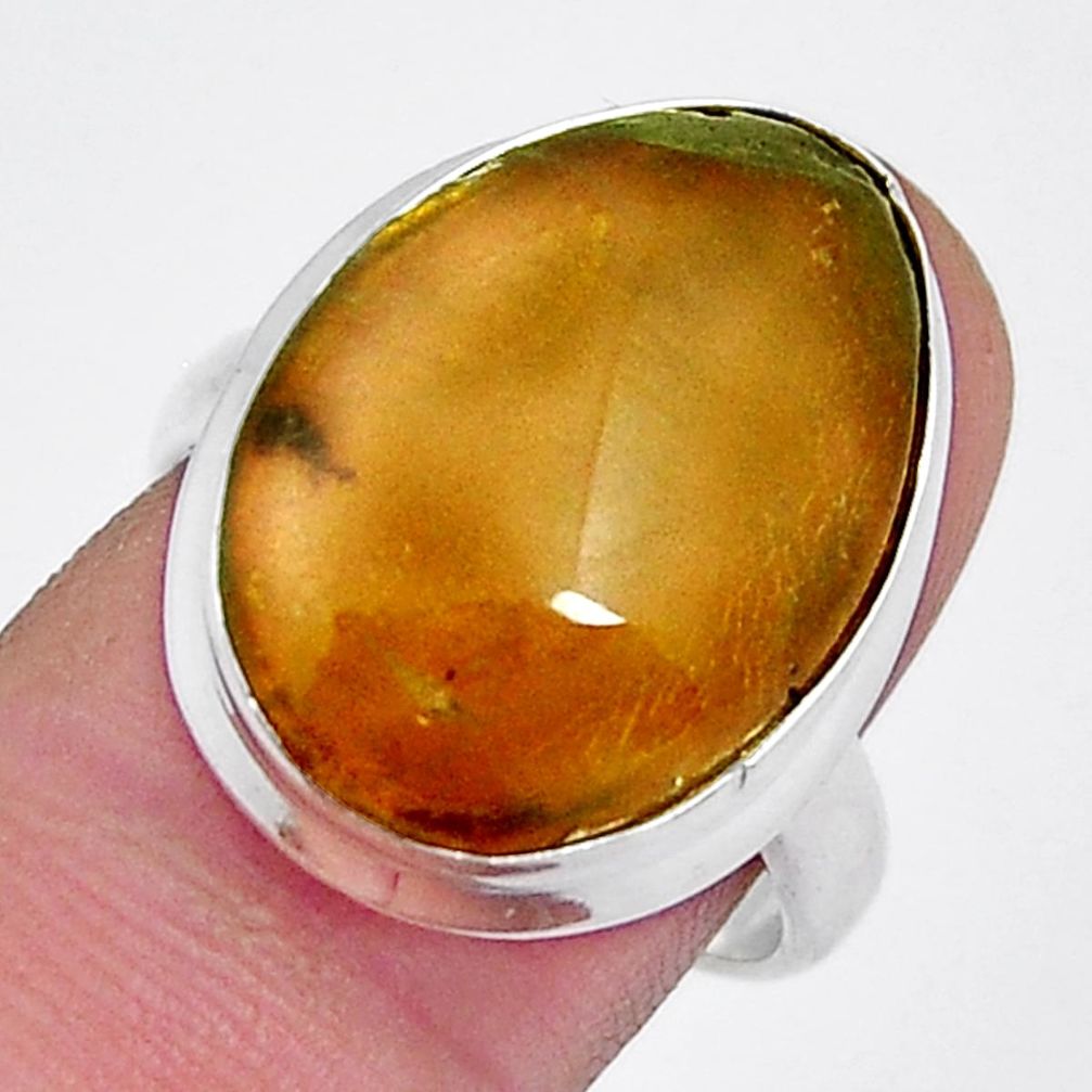 9.77cts solitaire natural yellow amber from colombia silver ring size 8 y4122