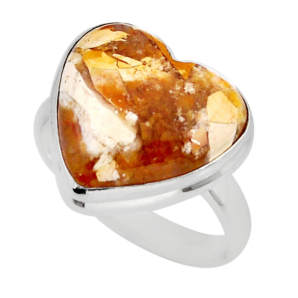 13.63cts solitaire natural yellow brecciated mookaite silver ring size 10 y49337