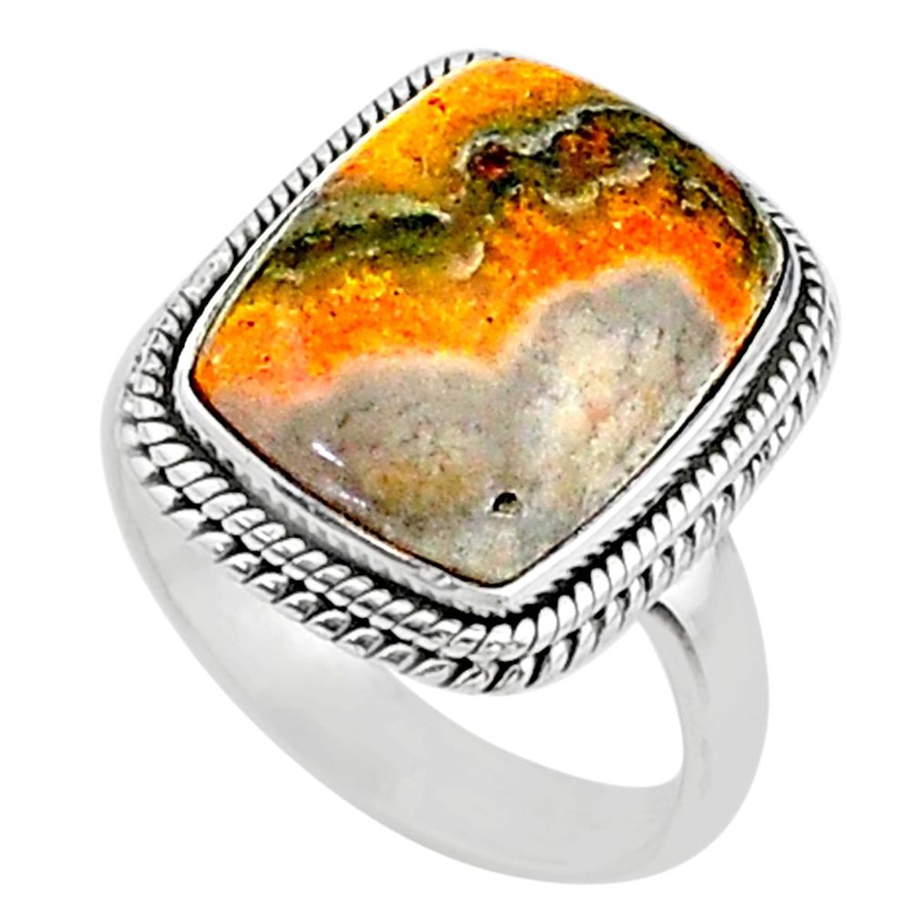 Solitaire natural yellow bumble bee australian jasper silver ring size 9 t15424