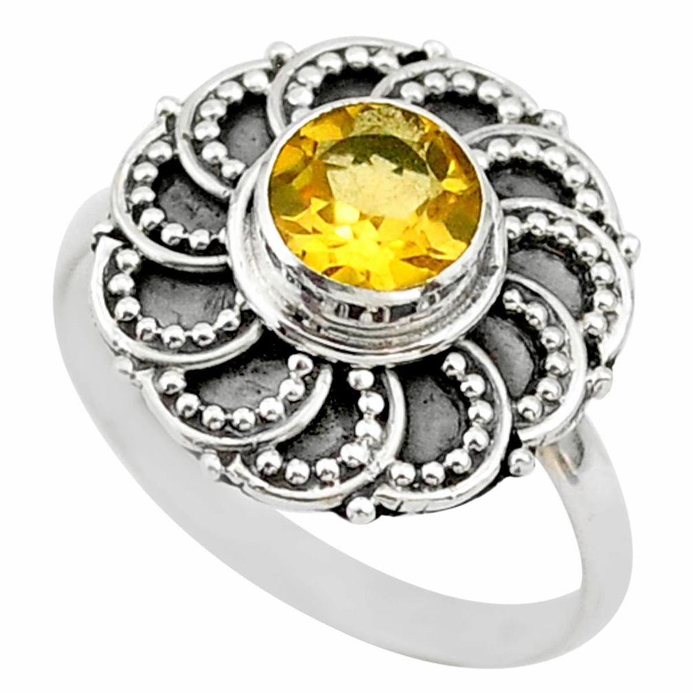 1.15cts solitaire natural yellow citrine 925 silver flower ring size 8 t43821