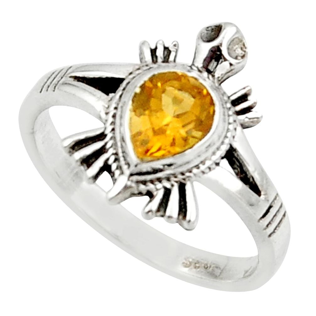 1.56cts solitaire natural yellow citrine 925 silver tortoise ring size 7 r40648