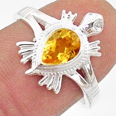 1.47cts solitaire natural yellow citrine 925 silver tortoise ring size 8 t60563