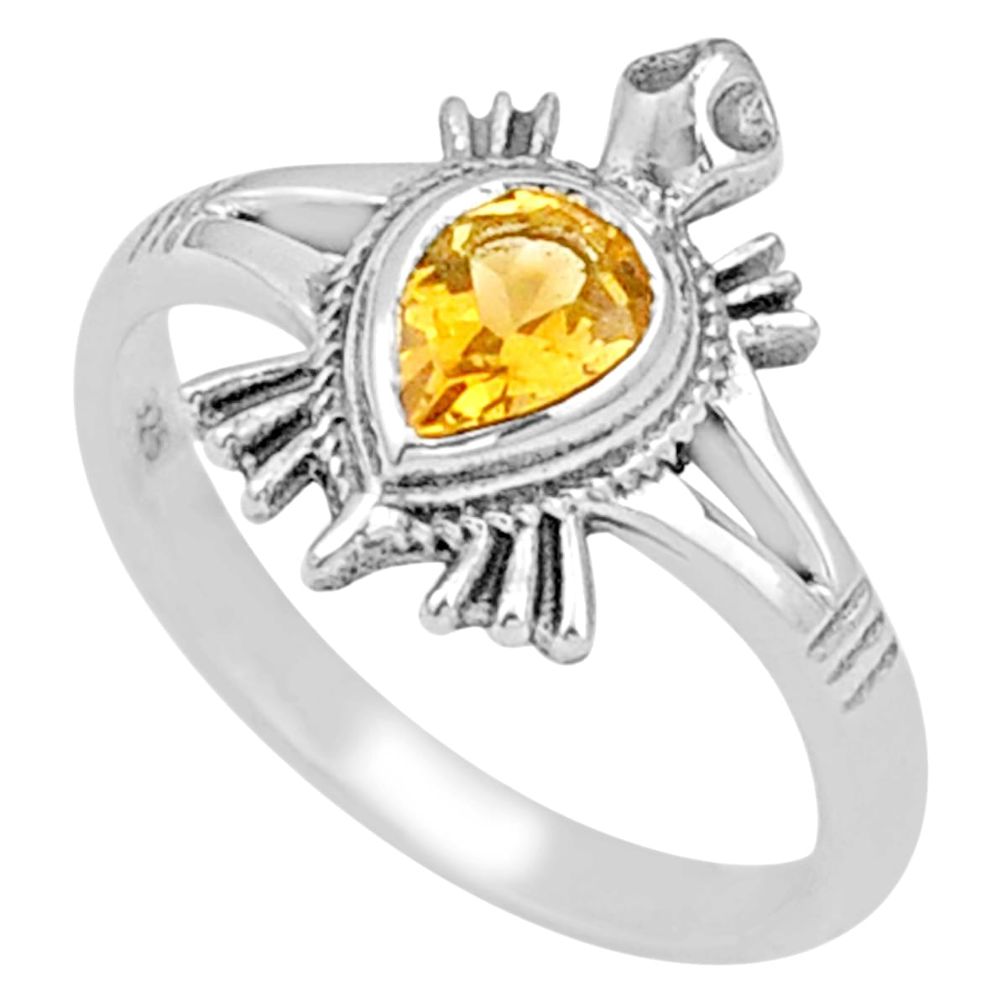 1.43cts solitaire natural yellow citrine 925 silver tortoise ring size 8 u4832