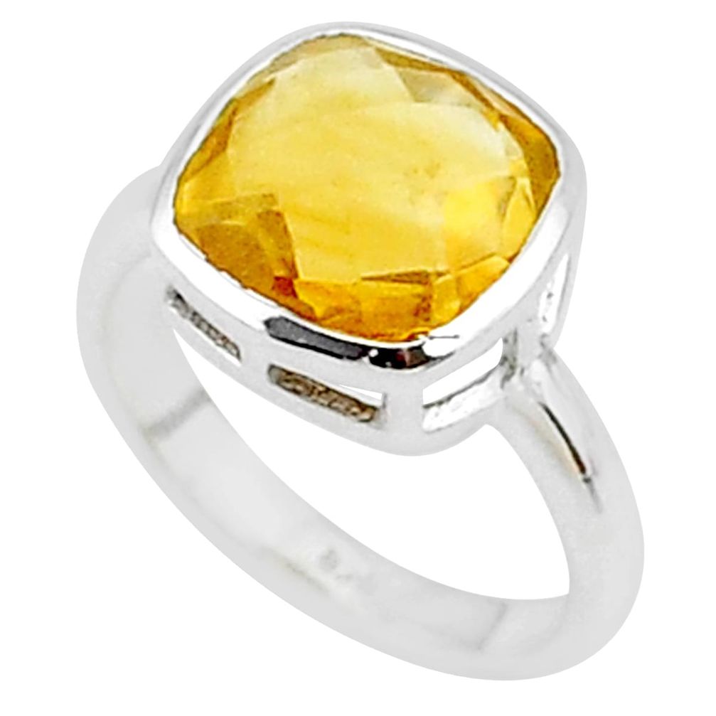 5.24cts solitaire natural yellow citrine 925 sterling silver ring size 8 t8189