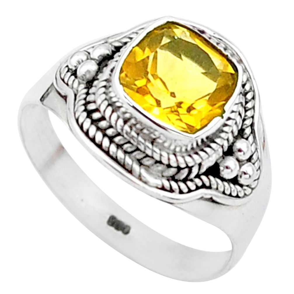 2.61cts solitaire natural yellow citrine cushion 925 silver ring size 8.5 t23263