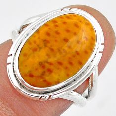 7.49cts solitaire natural yellow crinoid fossil 925 silver ring size 6 u87854