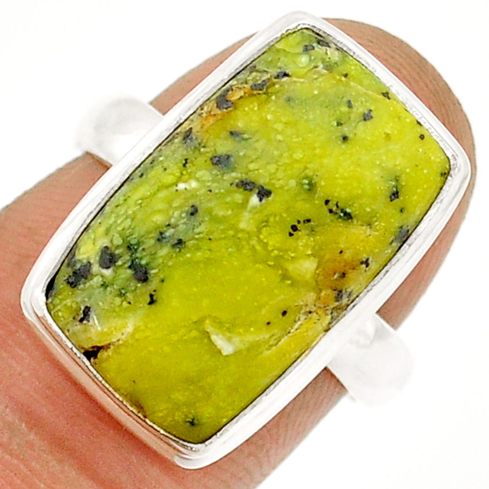 10.17cts solitaire natural yellow lizardite octagan silver ring size 7 u89281