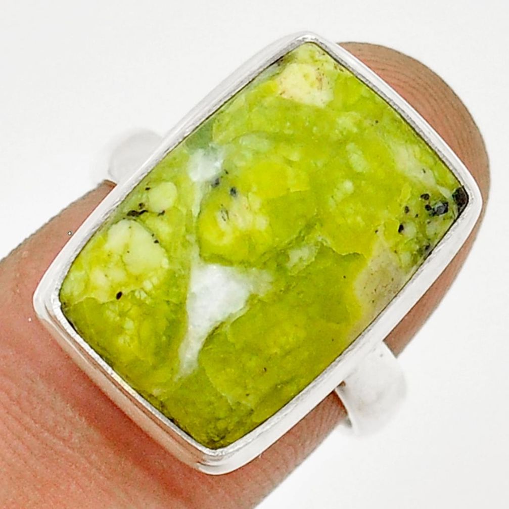 13.61cts solitaire natural yellow lizardite octagan silver ring size 7.5 u89283