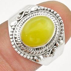 4.21cts solitaire natural yellow olive opal 925 silver ring size 7.5 u87809