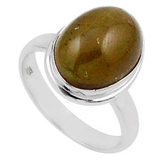 5.53cts solitaire natural yellow olive opal oval 925 silver ring size 5.5 n22191