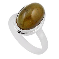 5.54cts solitaire natural yellow olive opal oval 925 silver ring size 6 n22199