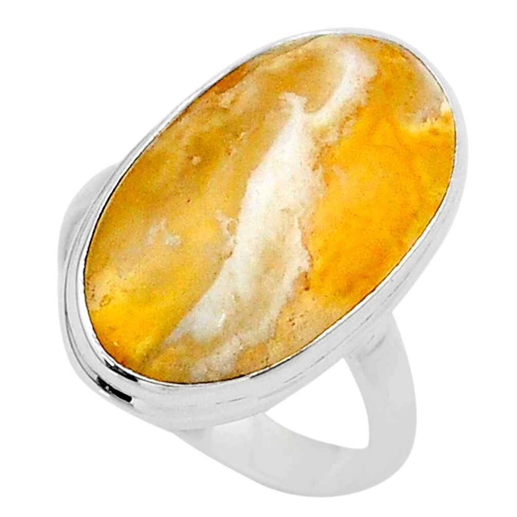 15.73cts solitaire natural yellow plume agate 925 silver ring size 9 t24643
